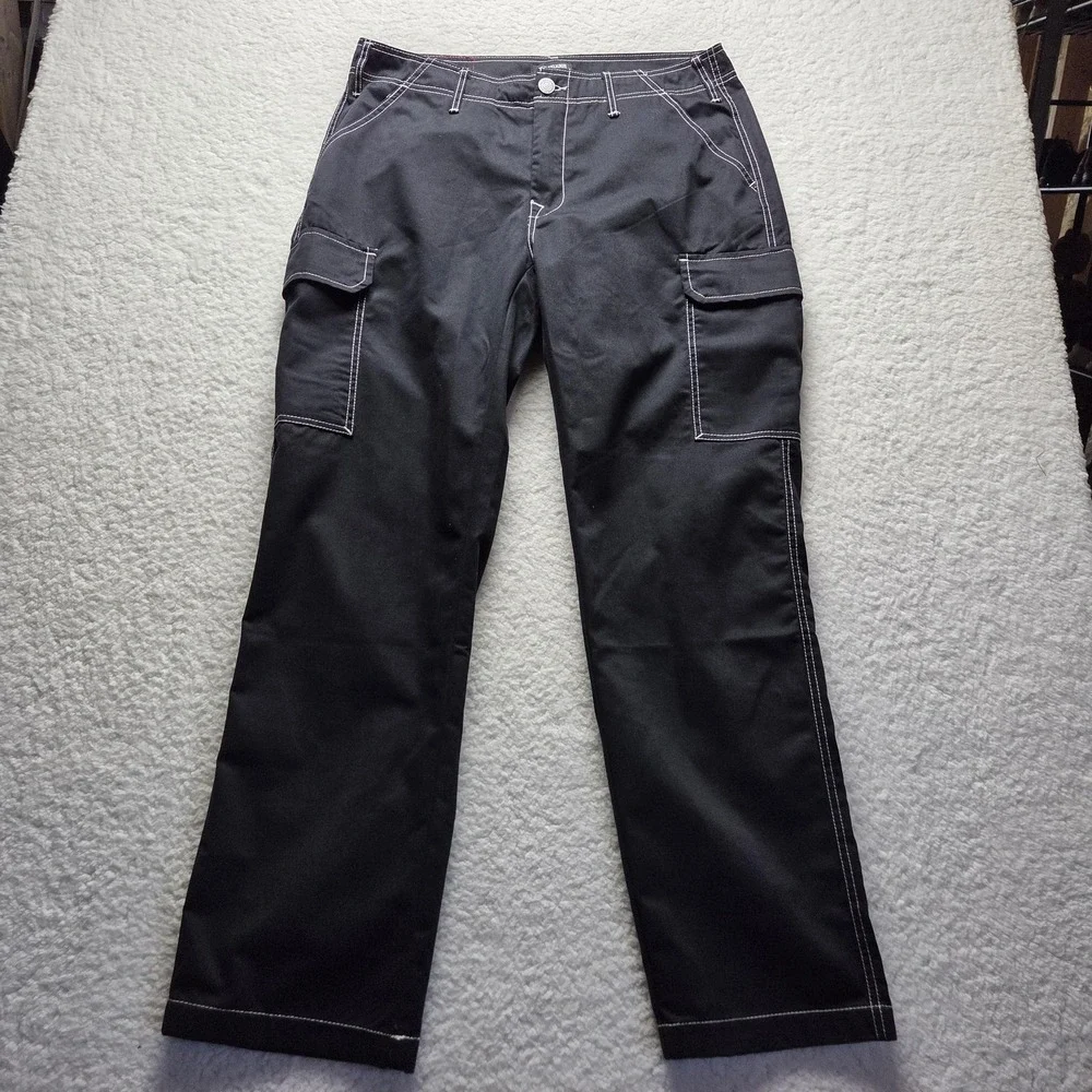 True Religion Cargo Pants Mens 36x32 Black Contrast Stitch Denim Pockets Casual